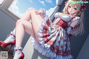 A woman in a white dress and red shoes posing for a picture.