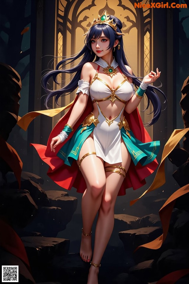 Hentai - Under the Radiance of Celestial Grace Set.2 20250124 Part 5 No.94249f A woman in a white and blue outfit with a crown on her head.