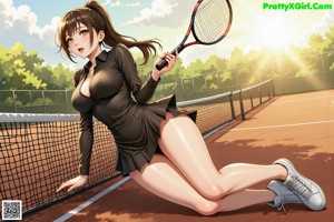 A woman in a black bikini holding a tennis racket.