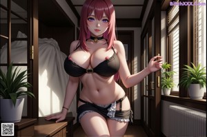 A naked anime girl posing naked in a bedroom.