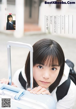 A collage of photos of a girl in a school uniform playing a violin.