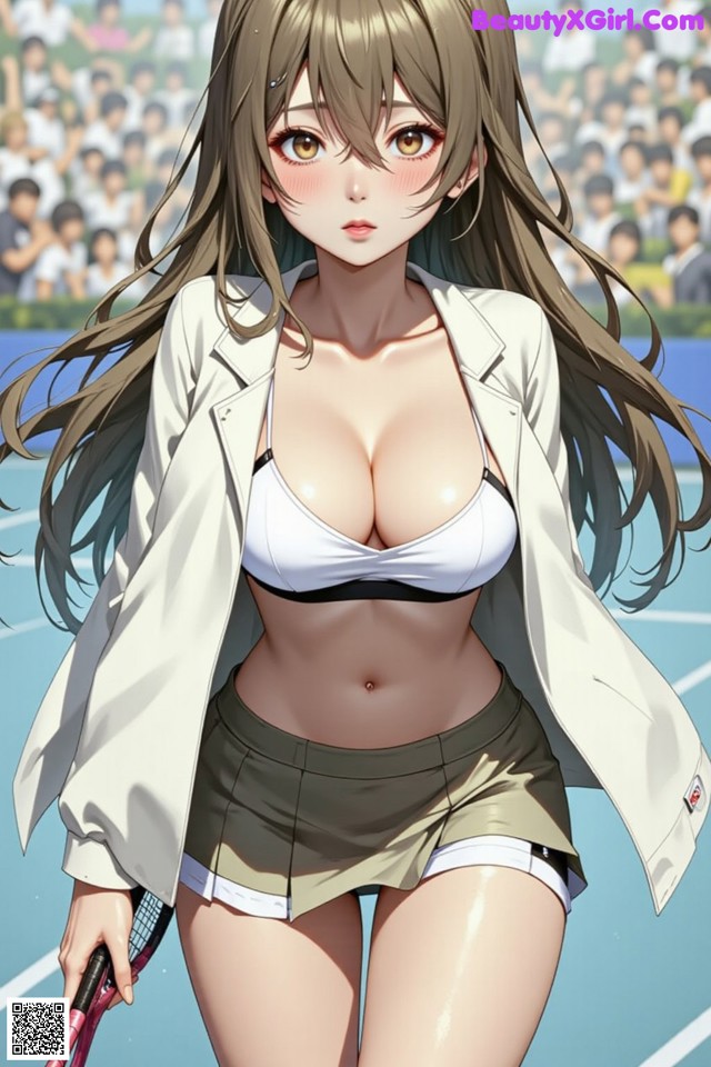 A woman in a bikini holding a tennis racket on a tennis court.
