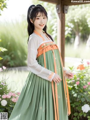 A woman in a pink kimono posing for a picture.